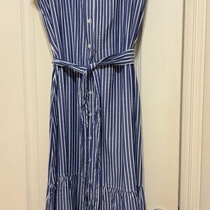 Tommy Hilfiger Blue and White Midi Dress